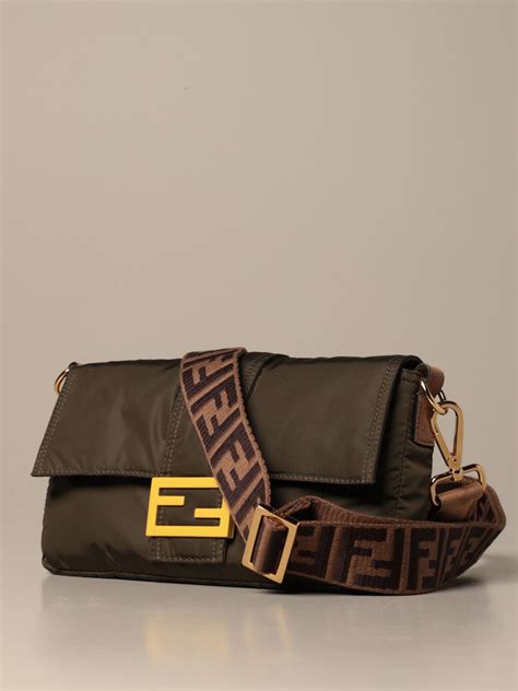 fendi brown leather baguette|Fendi nylon baguette.